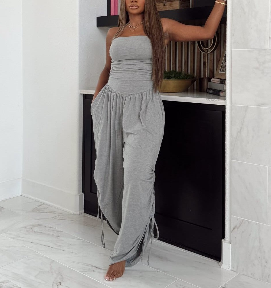 Strappy Pleated Wide-Leg Jumpsuit