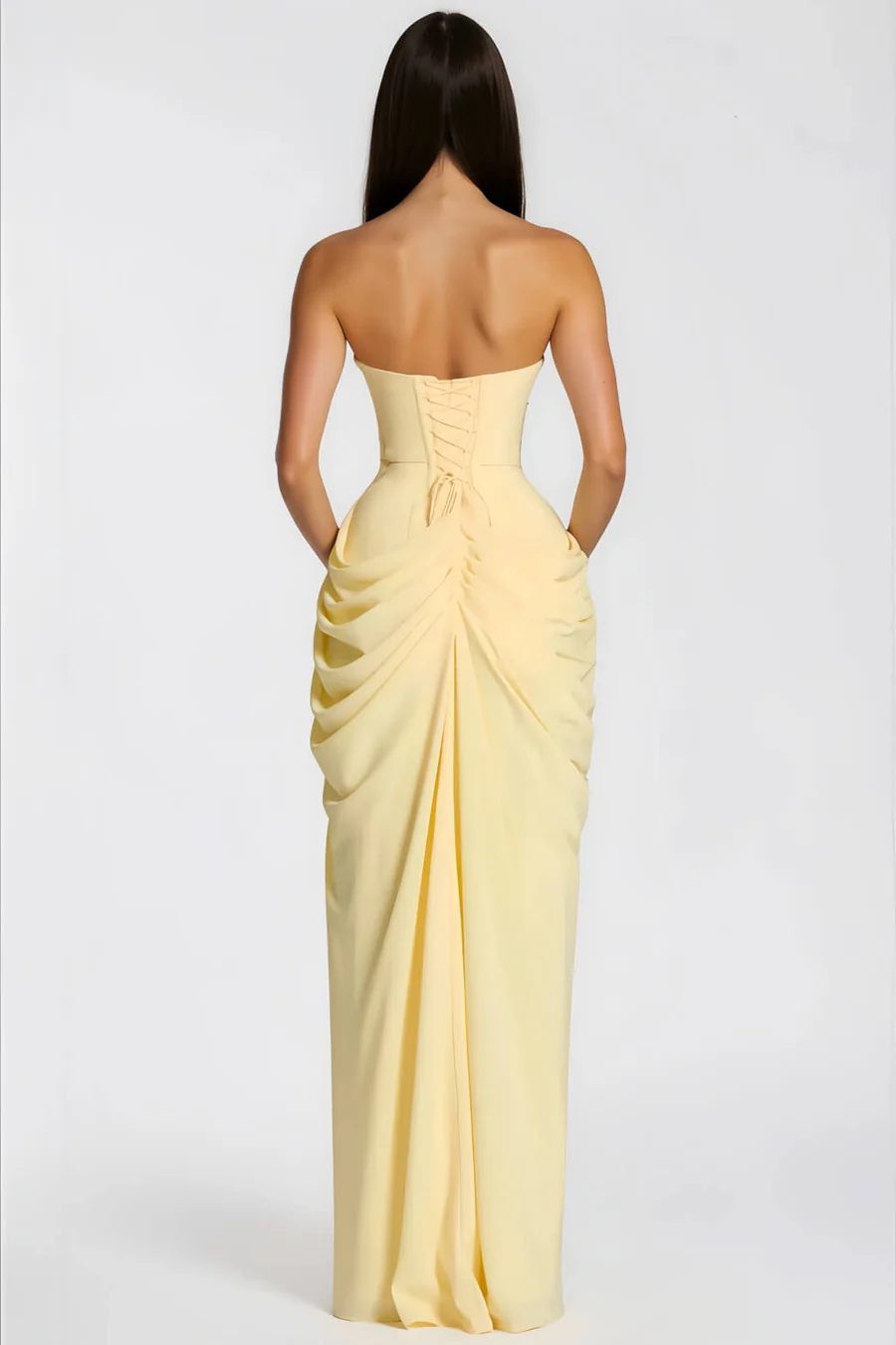Strapless Draped High-Slit Maxi Dress