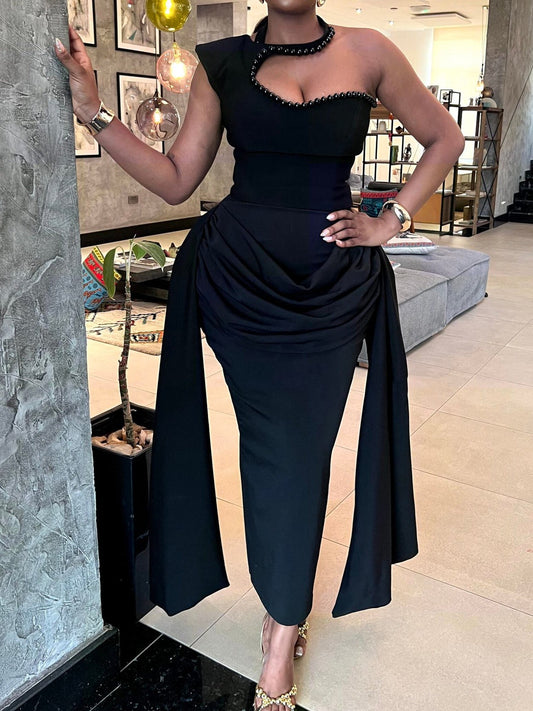 Embellished Draped Maxi Dress