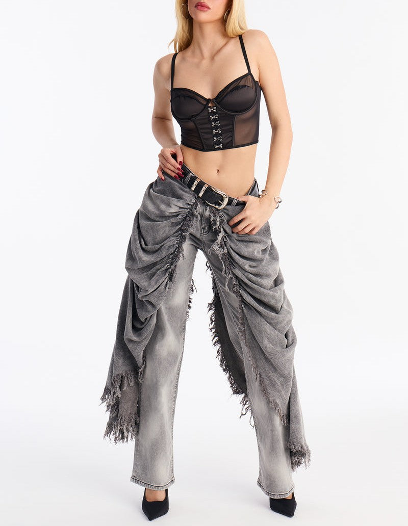 La Belle Skirt Overlay Straight Leg Jeans