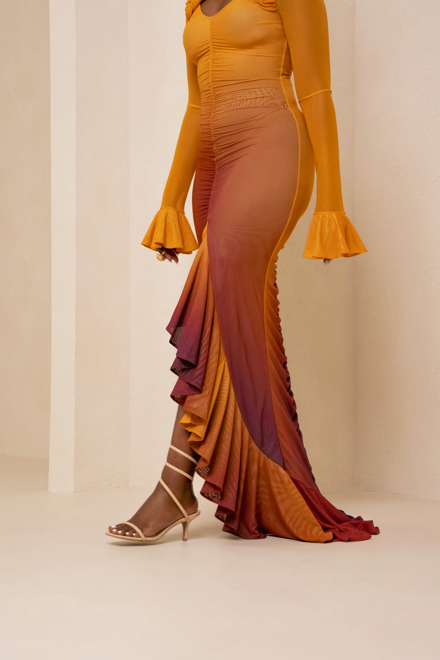 HI-LOW RUFFLE DRESS