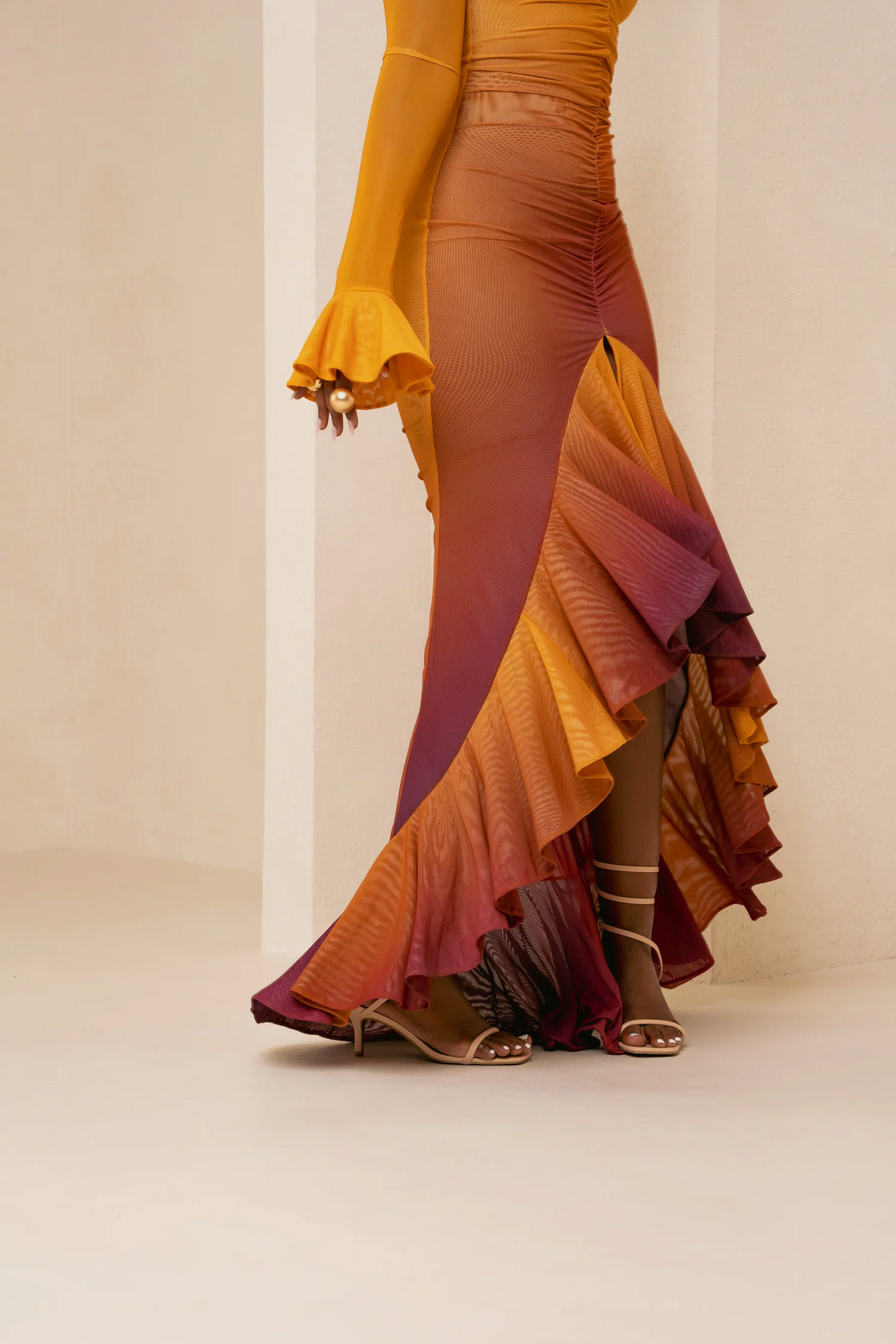 HI-LOW RUFFLE DRESS