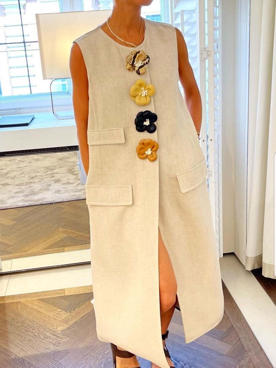 3D Flower Sleeveless Longline Vest Dress